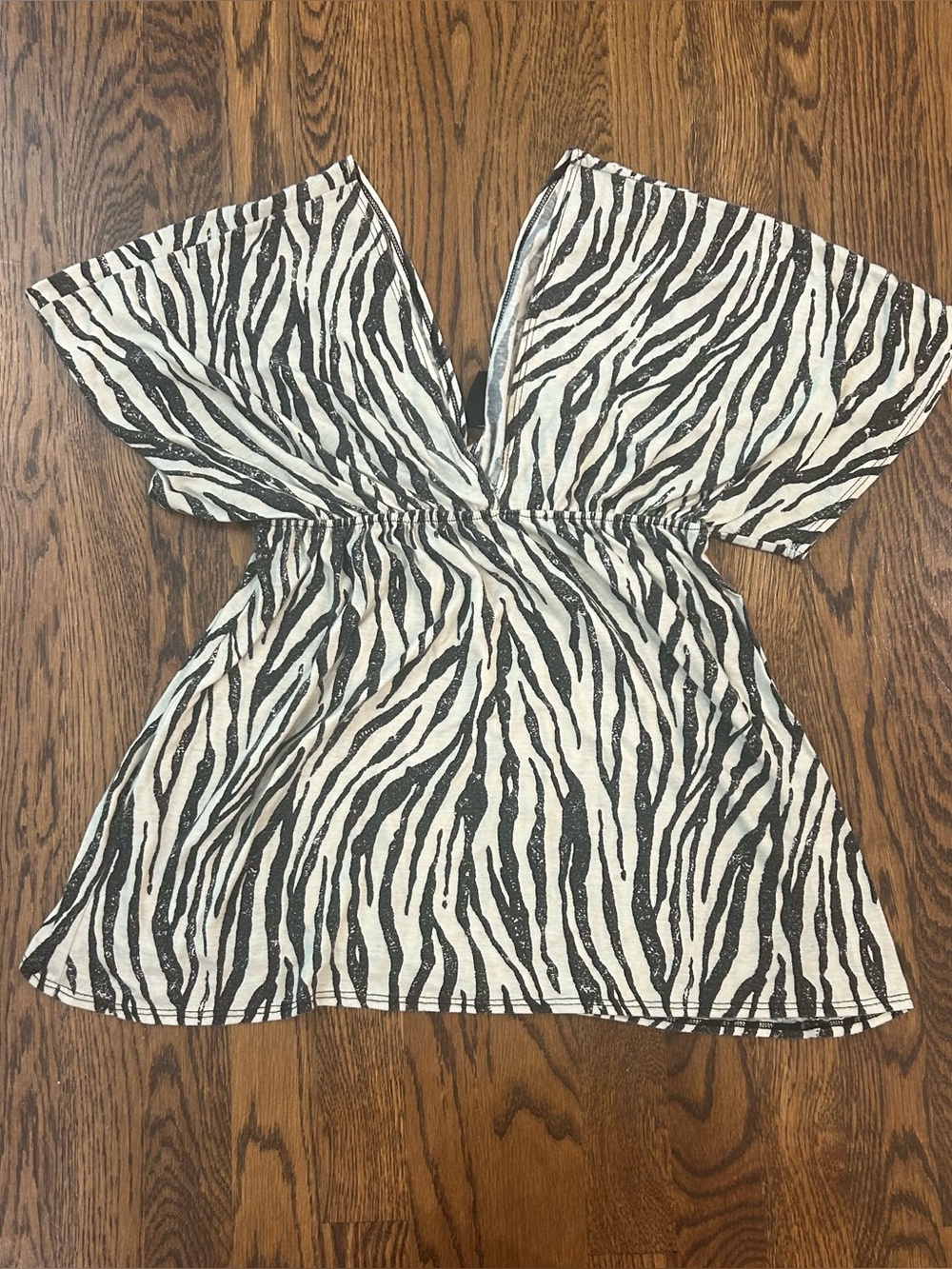 Vintage Y2K rue21 Zebra Print Butterfly Sleeve Babydoll Top